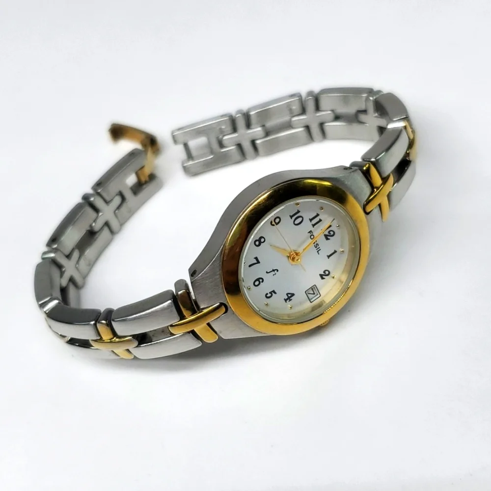 Vintage Fossil F² Watch ES9439 Two Tone Gold Silver Stainless Steel Gold